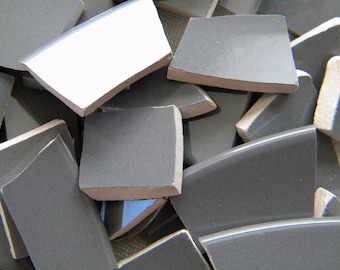 Dark Gray Solid - Semi-Glossy Mosaic Tiles - Recycled Plates - 50 Tiles