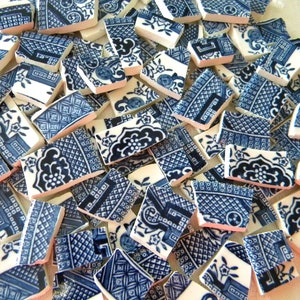 BLUE WILLOW MINI Tiles Vintage Mosaic China Recycled Plates 50 Tiles image 1