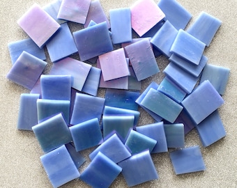 Hydrangea BLUE-LAVENDER Iridescent Stained Glass - 50 Tiles