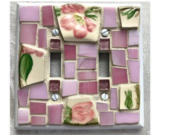 Mosaic Desert ROSE China Double Switch Plate - Stained Glass