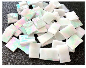 WHITE SEMI-GLOSS Iridescent - Wavy Textured Stained Glass - 50 Pieces