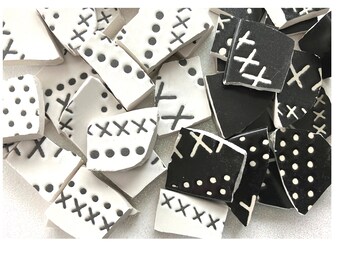 BLACK and White Mosaic Tiles - Recycled Plates - 44 Tiles