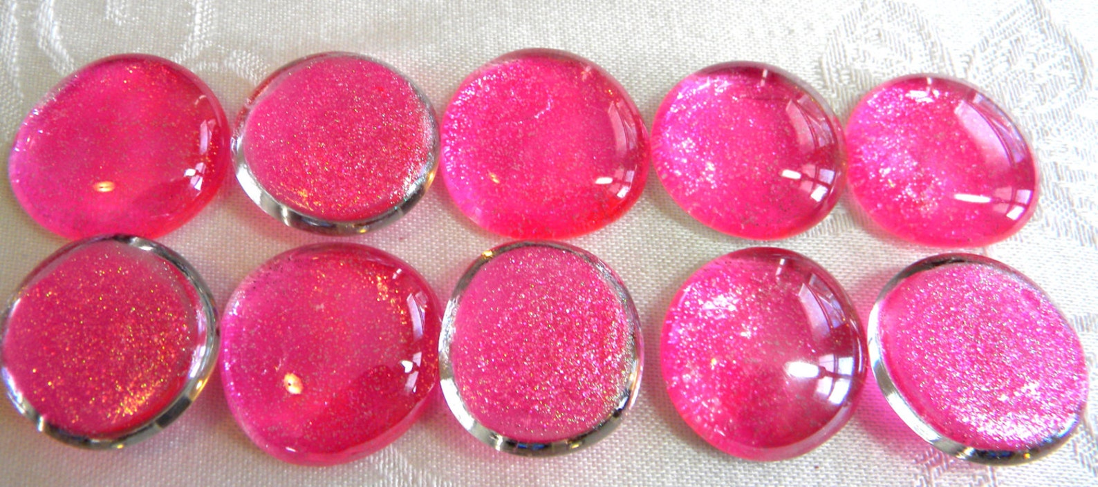 10 LARGE Flat Glass GLITTER Gems Hot Pink Half Marbles Etsy