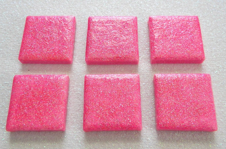 6 Hot Pink Glitter Square Mosaic Ceramic Tiles Hand Painted