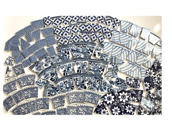 Mix of BLUES Mosaic China Tiles - Recycled Plates - 120 Tiles