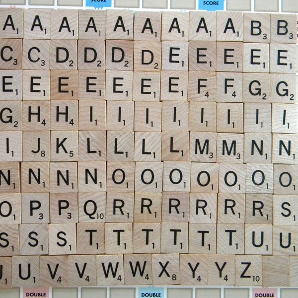 100 Newer Wood SCRABBLE Tiles - Complete Set - Mosaic Craft Supplies - Recycled Game Pieces