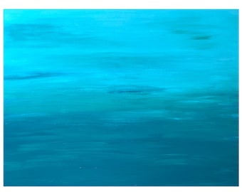 Original Turquoise/Teal Acrylic Abstract Landscape Painting - 16 x 20