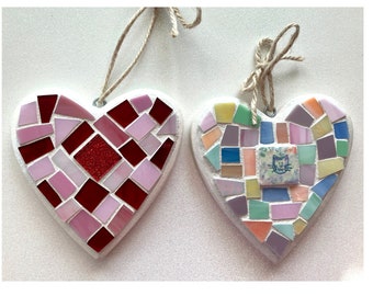 2 HEART Ornaments - Stained Glass