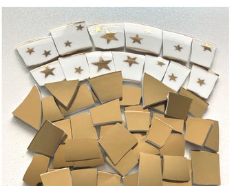 GOLD Stars and Solid GOLD Mosaic China Tiles - 50 Tiles