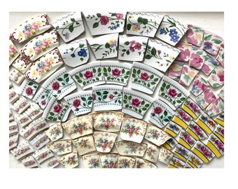 Mix of FLORALS - Mosaic China Tiles - Recycled Plates - 90 Plus Tiles