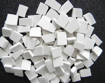 Mosaic Tiles - Glossy Solid WHITE - Recycled Plates - 50 Tiles