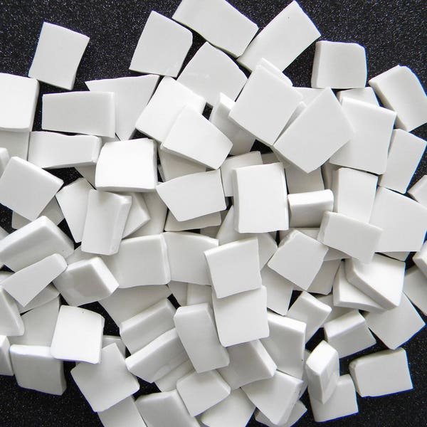 Mosaic Tiles - Glossy Solid WHITE - Recycled Plates - 50 Tiles