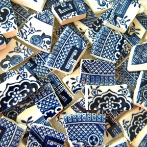 BLUE WILLOW MINI Tiles Vintage Mosaic China Recycled Plates 50 Tiles image 3