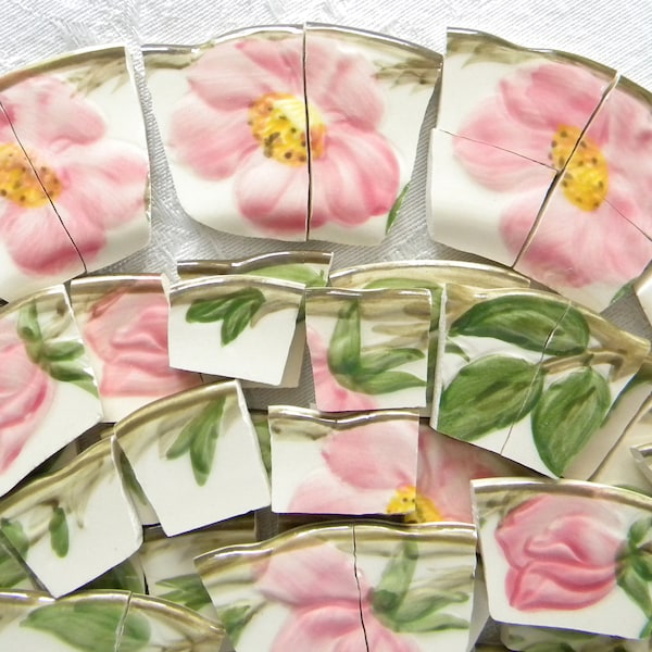 VINTAGE Franciscan Desert Rose MOSAIC Tiles Broken China - Cottage Chic - 50 Plus Tiles