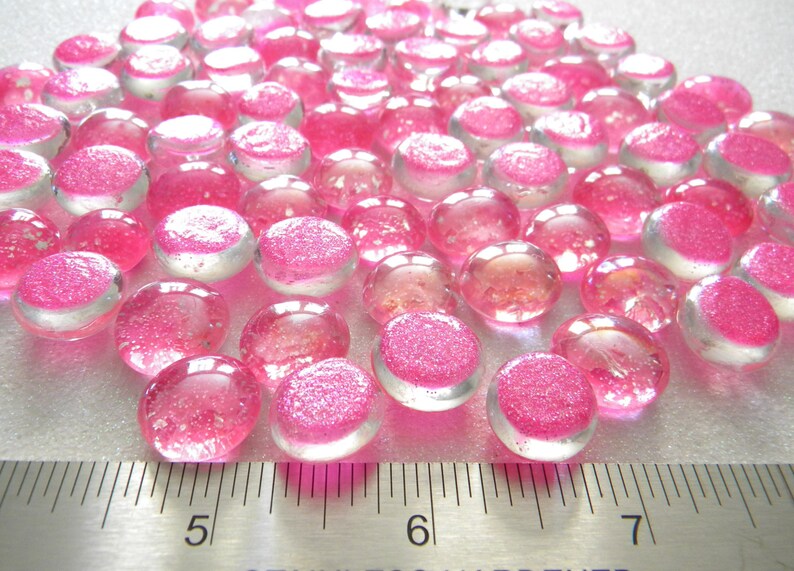 25 MINI Glass Gems Hot PINK Glitter Hand Painted Tiny Etsy