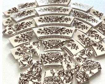 SALE - BROWN Transferware Mosaic Tiles - Recycled Plates - 34 Tiles