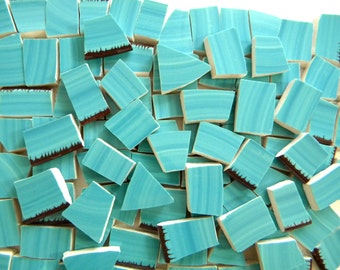 Bright Turquoise Mosaic Tiles - Recycled Plates - 100 Tiles
