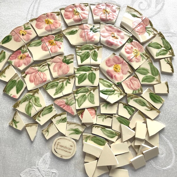 FADED ROSES Vintage Franciscan Desert Rose MOSAIC China Tiles - 50 Plus Tiles