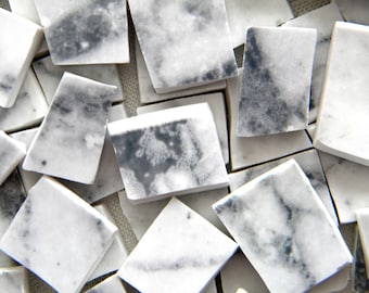 SALE - MARBLE Black and White Mosaic Tiles - Recycled Plates - 50 Tiles