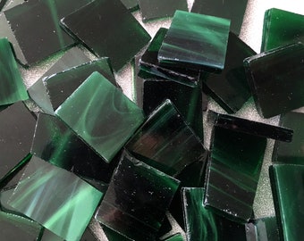 MALACHITE GREEN Streaky Stained Glass - 50 Pieces