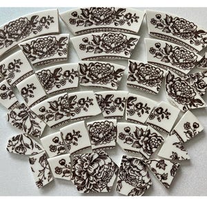 SALE - BROWN Transferware Mosaic Tiles - Recycled Plates - 35 Tiles