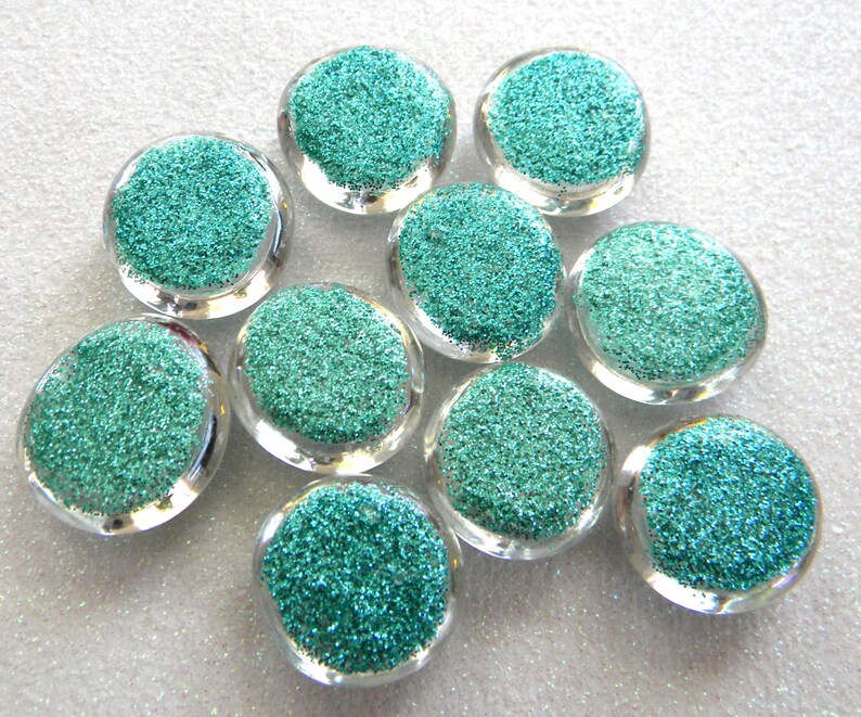 10 Glass GLITTER Gems SEAFOAM GREEN Color Medium Size Etsy