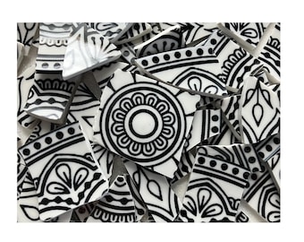 BLACK and WHITE Mosaic China Tiles - 50 Tiles