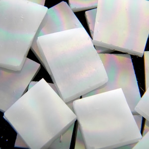 WHITE Iridescent Wavy Textured Solid Stained Glass - 50 Pieces