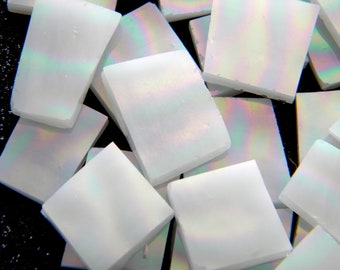 WHITE Iridescent Wavy Textured Solid Stained Glass - 50 Pieces