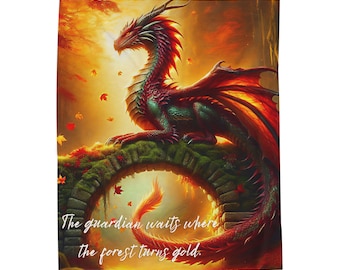 Autumn Dragon velveteen blanket | Fantasy dragon art, forest guardian quote