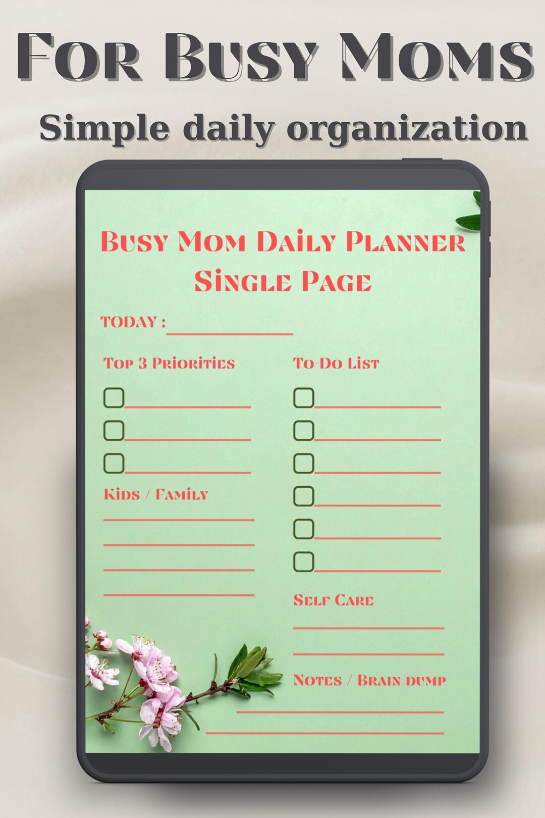 Busy Mom Daily Planner – Single Page Daily Layout to Organize Home ...