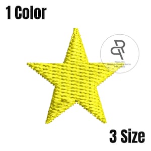 Può includere: Toppa ricamata a forma di stella gialla. La toppa ha un aspetto strutturato ed è posta su uno sfondo bianco. Il testo in alto recita "1 Color" e in basso "3 Size". Un logo si trova nell'angolo in alto a destra.
