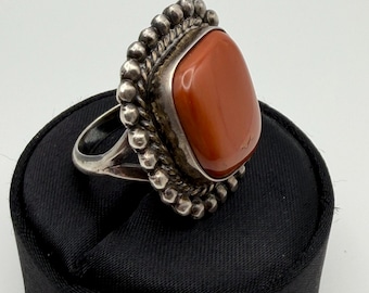 Anello vintage in argento sterling con corallo / Firmato cSc / Raccolto nel sud-ovest americano / Anello importante