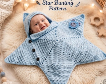 Modèle PDF de gigoteuse étoile au crochet pour bébé | Cocon à capuche et couverture étoile pour bébé | Gigoteuse pour nouveau-né | Téléchargement instantané