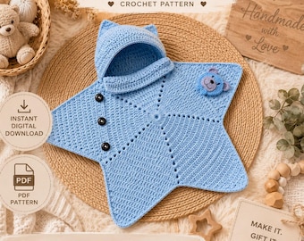 Modèle PDF de guirlande d'étoiles au crochet pour bébé | Modèle de cocon à capuche pour bébé | Gigoteuse au crochet pour nouveau-né | Téléchargement instantané