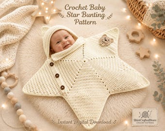 Combinaison bébé étoiles au crochet, patron de gigoteuse (PDF), gigoteuse à capuche pour nouveau-né, modèle de couverture étoiles, cadeau de naissance, accessoire photo