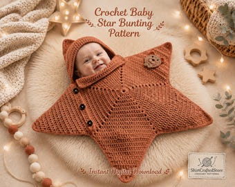 Motif de nid d'abeilles étoilé au crochet PDF | Sac de couchage cocon pour nouveau-né | Accessoire photo câlin étoile | Adapté aux débutants