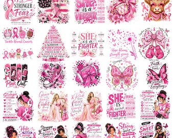 Ensemble d'images PNG sur le cancer du sein, images PNG sur le cancer du sein, survivante du cancer, citation pour la lutte contre le cancer (sublimation), sensibilisation au cancer, images PNG du ruban rose