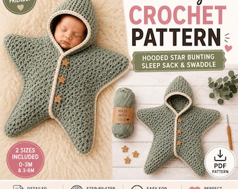 Motif de nid d'abeilles étoilé au crochet PDF | Sac de couchage cocon pour nouveau-né | Accessoire photo câlin étoile | Adapté aux débutants