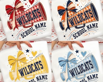 Mascotte personnalisée au format PNG, nom de l'école personnalisé, t-shirt personnalisé pour l'esprit d'école, nœud papillon de pom-pom girl, téléchargement numérique du nom de l'école