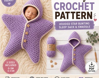 Modèle PDF de guirlande d'étoiles au crochet pour bébé | Cocon à capuche pour bébé | Gigoteuse au crochet pour nouveau-né | Cadeau de naissance | Téléchargement instantané