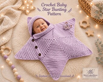 Modèle PDF de gigoteuse étoile au crochet pour bébé, combinaison étoile pour bébé, cadeau de naissance, cocon, body étoile de mer à faire soi-même (téléchargement numérique)