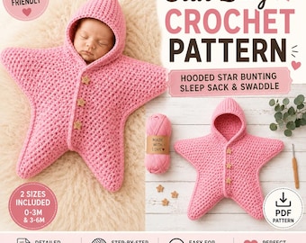 Motif de nid d'abeilles étoilé au crochet PDF | Sac de couchage cocon pour nouveau-né | Accessoire photo câlin étoile | Adapté aux débutants