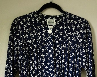 Vintage 80s Dress Leslie Fay Casual Day Rayon 40s Floral