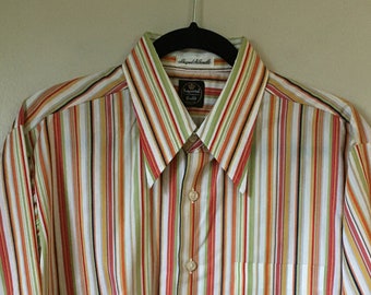 Vintage 60s Oxford Shirt Imperial Guild Cotton Striped RARE Multi Color Shirtmakers Shaped Silhouette size M/L Decadencefashion Man