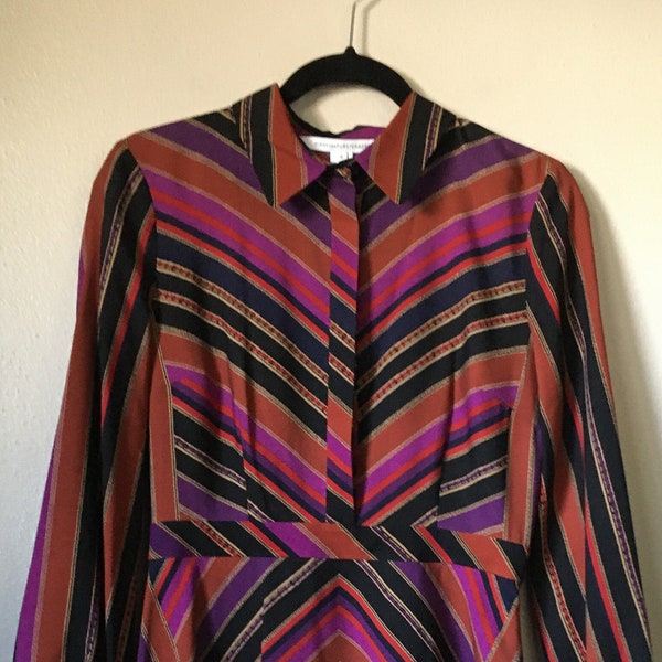 Vintage 1990s Dress Diane Von Furstenberg Casual Wear DVF Designer Chevron Wool Silk Long Sleeve size S Decadencefashion Womenwear