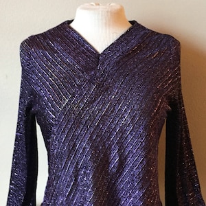 Vintage 70s/80s Blouse Space Age Purple Metallic Disco by Kevin Stuart Size S