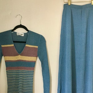 Conjunto de punto acanalado vintage de Wayne Rogers, años 70 y 80, talla S/M, ropa de mujer Decadencefashion