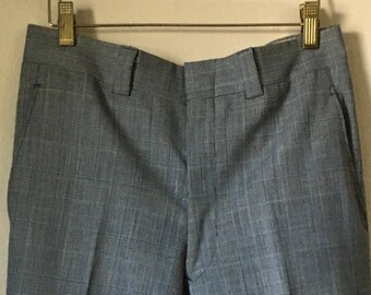 Vintage 60s/70s Mens Dress Pants Casual Blue Black Plaid Preppy Spring Fall Flat Front Suit Attire Sz M Inseam 31 Decadencefashion Menswear