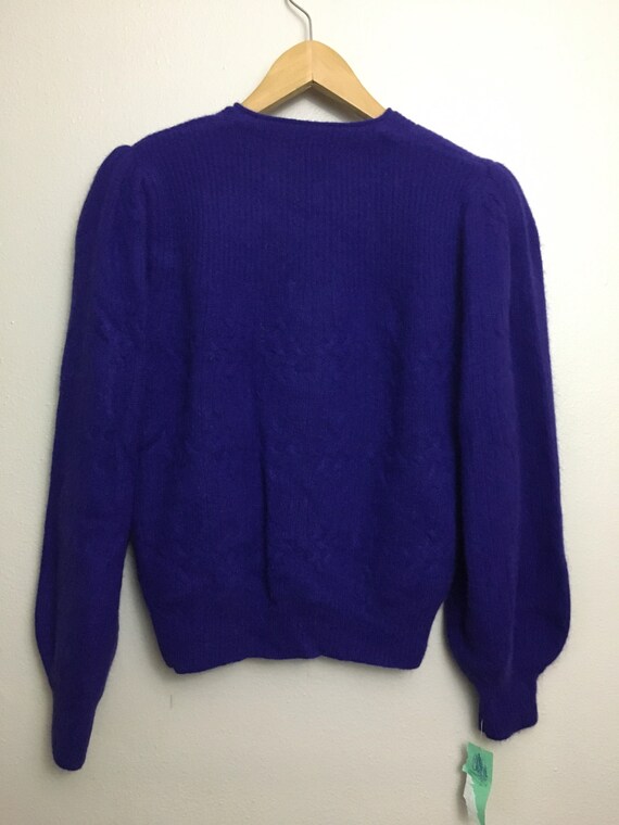 Vintage 1980s Cardigan Sweater Power Purple lambs… - image 9